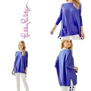 Lilly Pulitzer Elba Coolmax Oversized Boxy Poncho Sweater Iris Blue SM COASTAL
